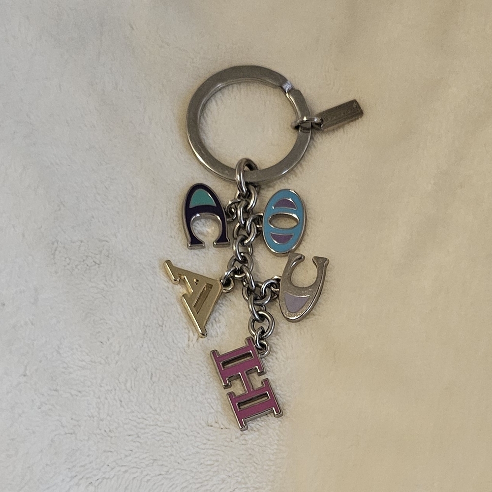 Coach Multicolor Enamel Letter Charm Key Ring - Teal, Purple, Pink - Picture 1 of 3